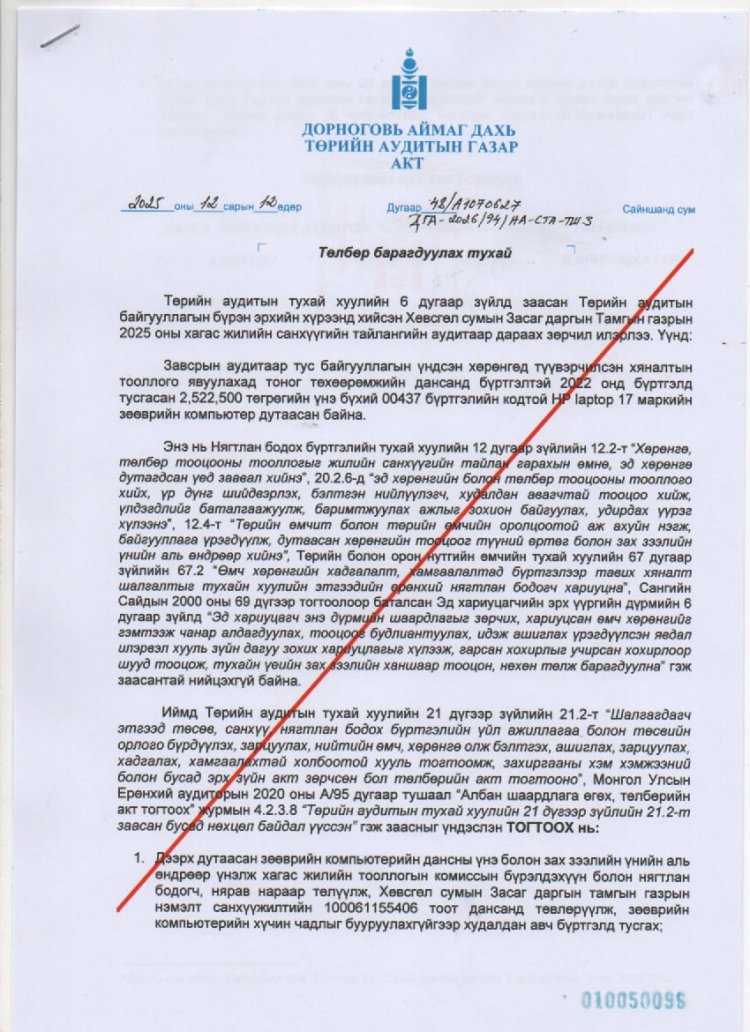 дорноговь аймаг дахь төрийн аудитын газар албан шаардлага