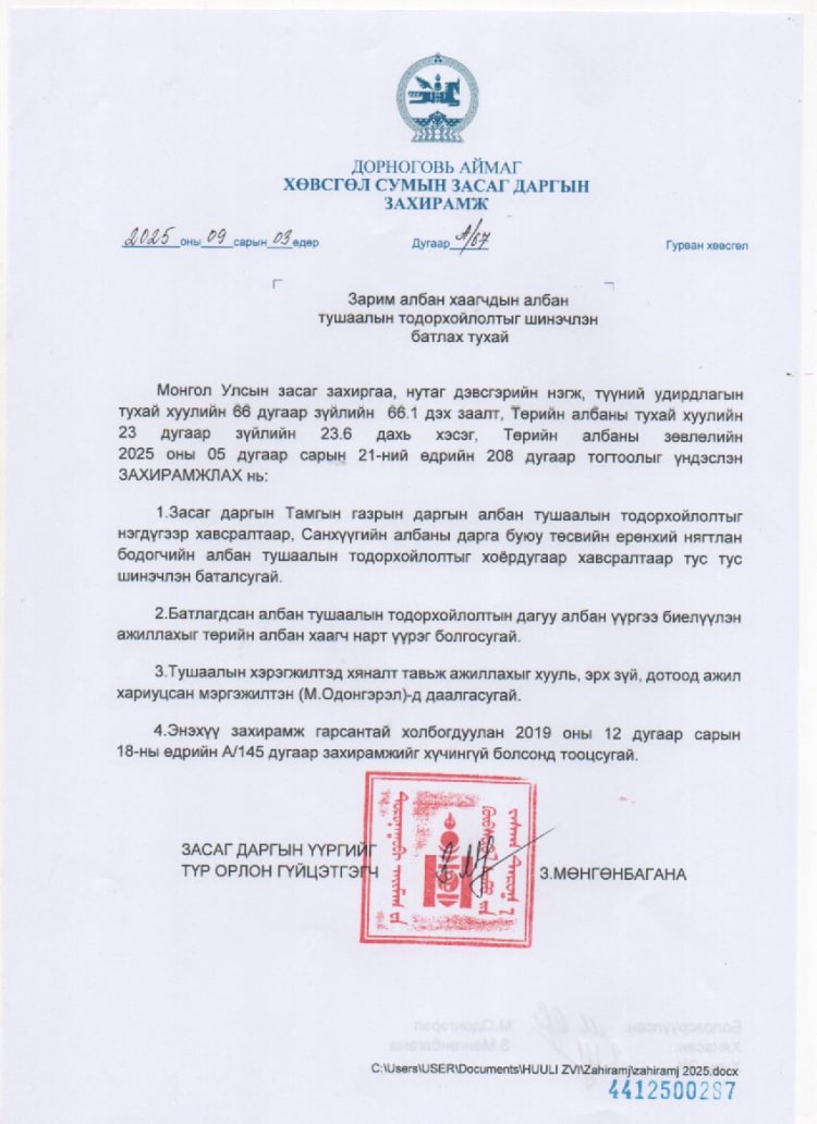 АЛБАН ТУШААЛЫН ТОДОРХОЙЛОЛТ